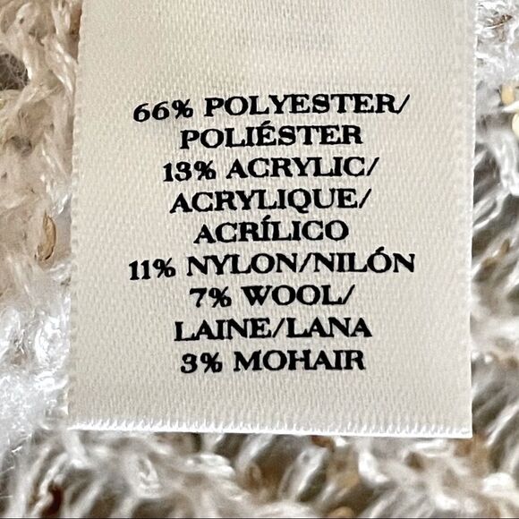 Ann Taylor Sequin Loose Knit Champagne Lurex Dolman Sweater Size M Wool Blend - Picture 8 of 9